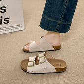 2025夏新款 女 复古皮带扣松糕厚底勃肯凉拖鞋 跨境大码 42沙滩罗马鞋