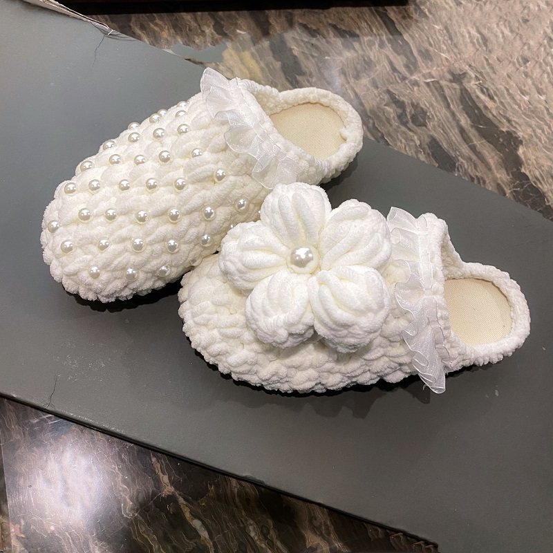 泡芙拖鞋泡芙花拖鞋棉珍珠diy手工编织材料包包头自制作手织毛线