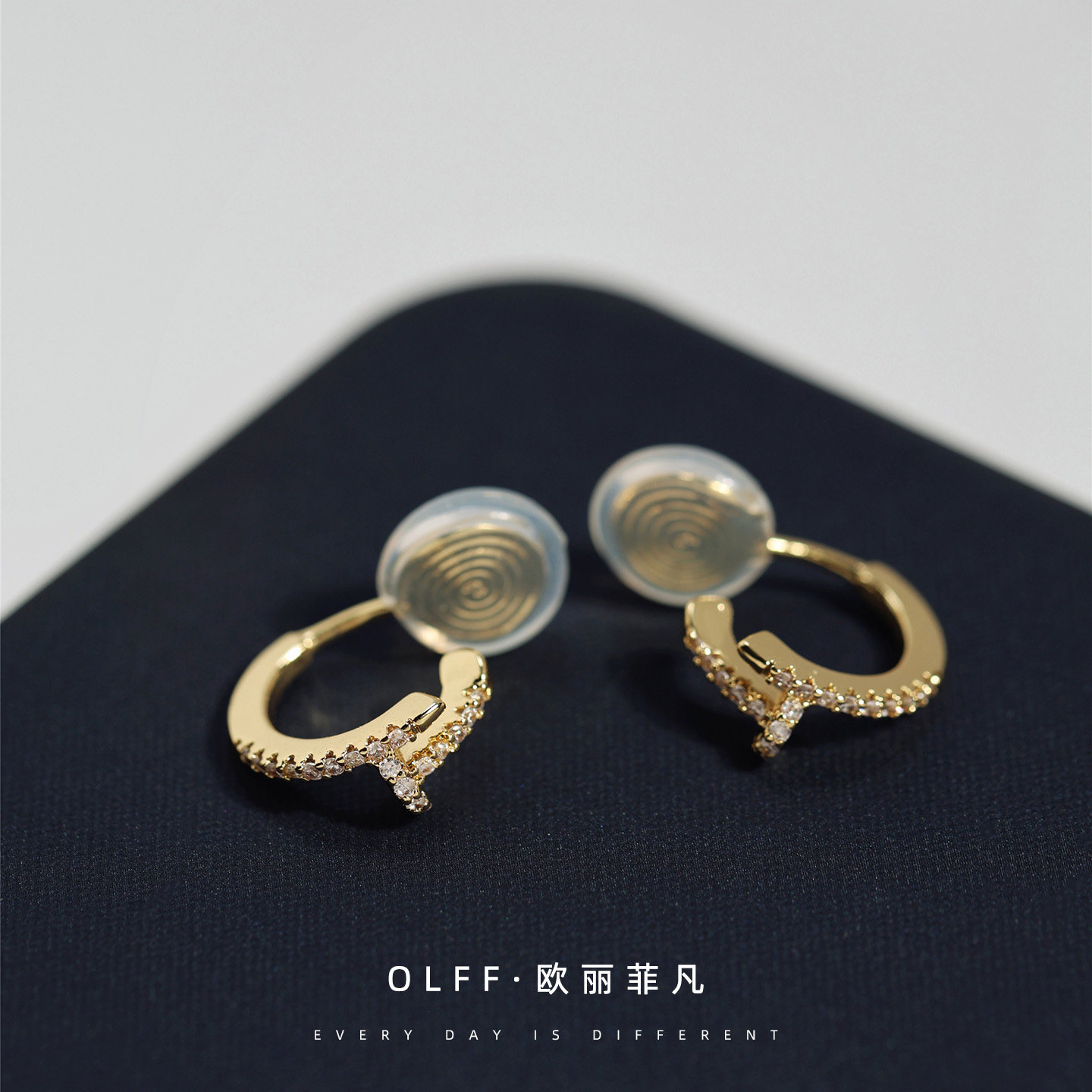 无痛耳夹闪锆几何小耳圈耳扣