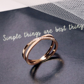 韩版 饰品 钛钢镀18K玫瑰金闪锆交叉戒指尾戒女食指指环戒子时尚