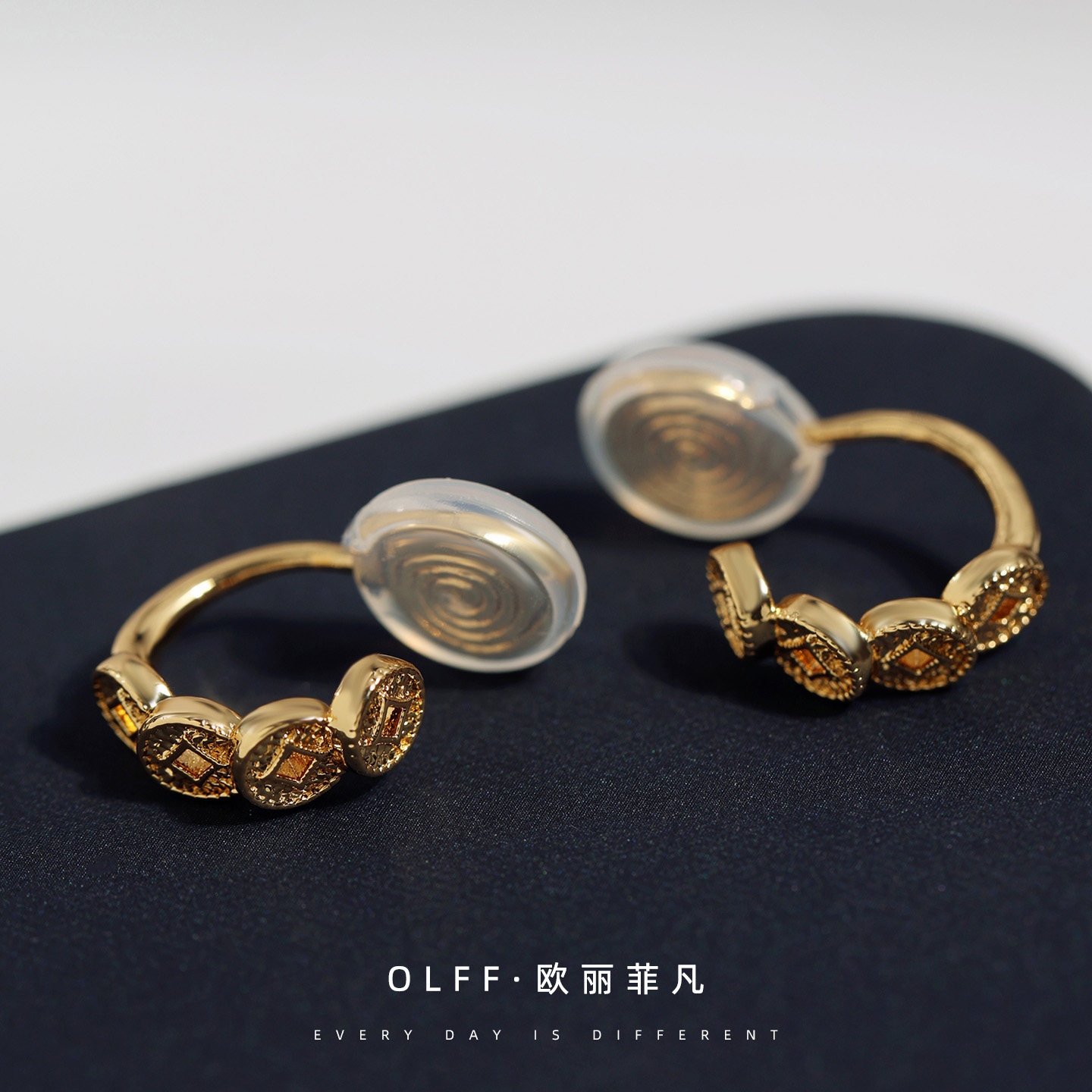 无痛耳夹轻奢金属感铜钱耳扣