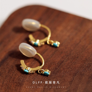 时尚 小耳环女无耳洞隐形蚊香盘耳饰 极简OL蓝色迷你耳扣耳夹个性