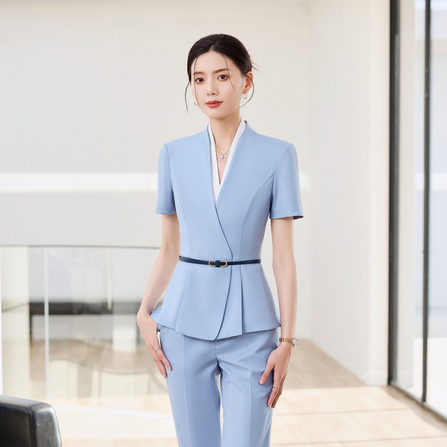 短袖西装套装女夏季气质前台工作