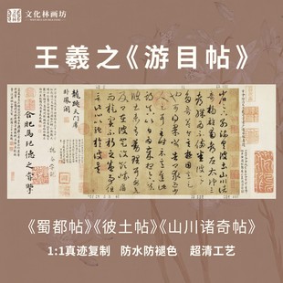 王羲之游目帖纸本草书法名帖仿真迹国画芯装裱手卷横版临摹字帖