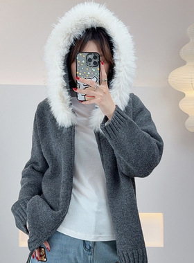 双天2025冬季新款时尚韩版大码女装胖妹妹双拉链毛领连帽毛衣F701