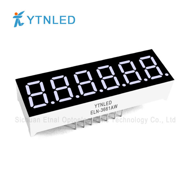 ELN-3661AW,ELN-3661BW,0.36英寸6位共阴共阳白色数码管YTNLED