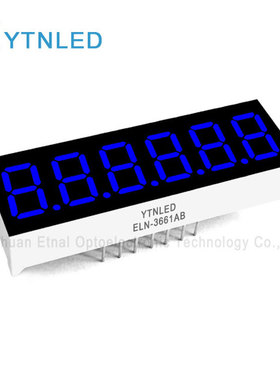 ELN-3661AB,ELN-3661BB,0.36英寸6位共阴共阳蓝色数码管YTNLED
