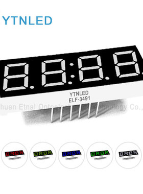 0.39英寸4位数码管时钟共阴共阳红黄绿蓝白色ELF-3491AS/BS/AG/BG