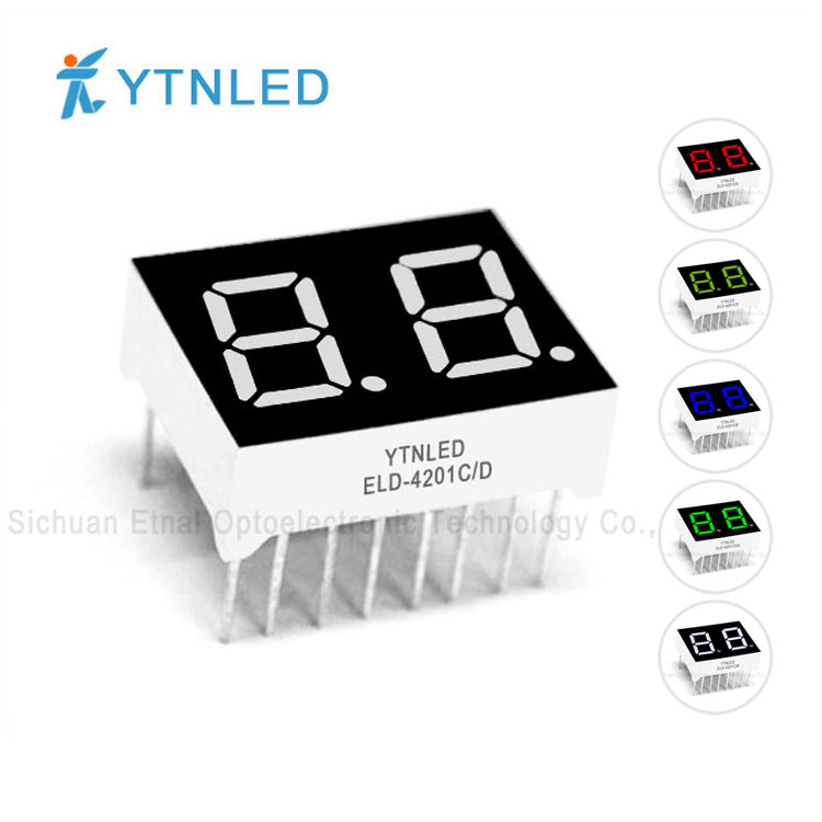 0.4英寸2位静态数码管共阴共阳红黄绿蓝白色ELD-4201CS/DS/CG/DG