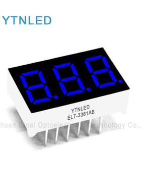 ELT-3361AB,ELT-3361BB,0.36英寸3位共阴共阳蓝色数码管YTNLED