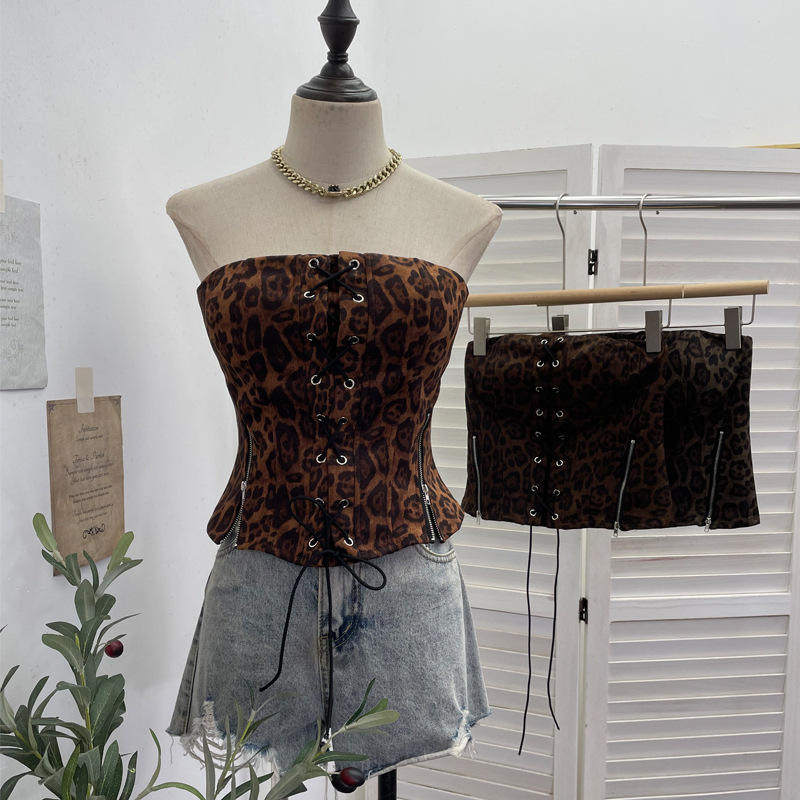 实拍豹纹系带裹胸拉链开叉抹胸带胸垫防滑条短款修身背心上衣,女装/女士精品,背心吊带,淘宝优惠券,粉丝福利购,淘宝优惠卷