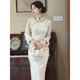 绝美冬季 香槟色订婚旗袍女新中式 服新娘小个子结婚礼服裙长袖