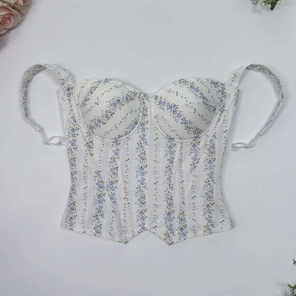 浪漫清新百搭碎花吊带背心凸显腰线包边抹胸外穿田园风鱼骨胸衣