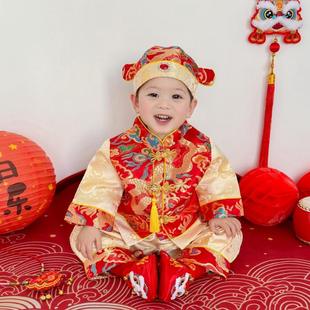 春季新品新中式抓周礼服男宝婴幼童生日宴喜庆套装宝宝周岁冠衣