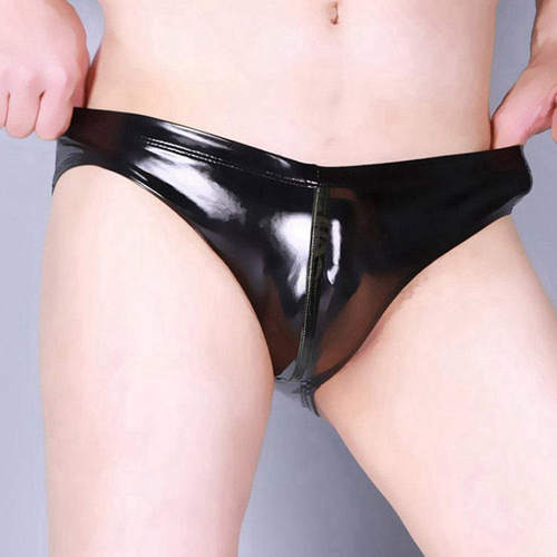 性感亮光防走光皮裤男亮皮内裤男
