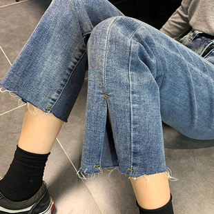 子 2025新款 大码 开叉牛仔裤 女200斤胖妹妹mm高腰直筒显瘦九分裤