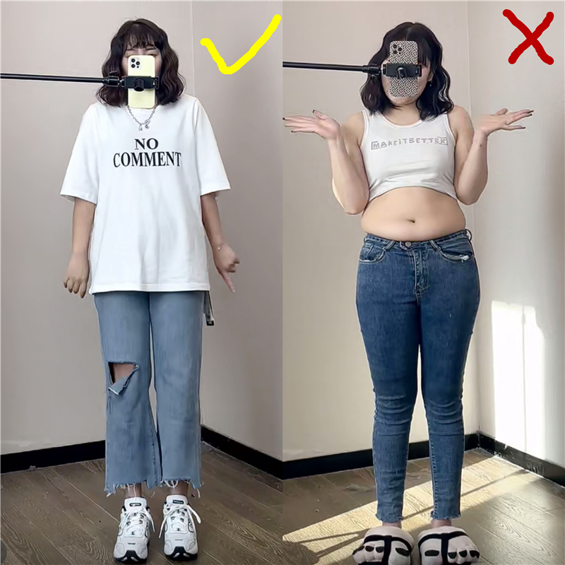 大码破洞高腰宽松直筒九分裤