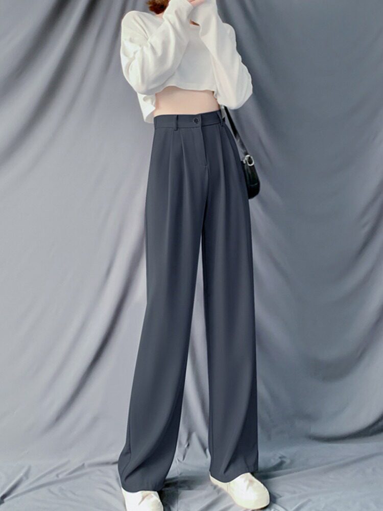 大码阔腿裤女夏薄款宽松直筒西装裤胖mm显瘦高腰垂感拖地休闲裤子