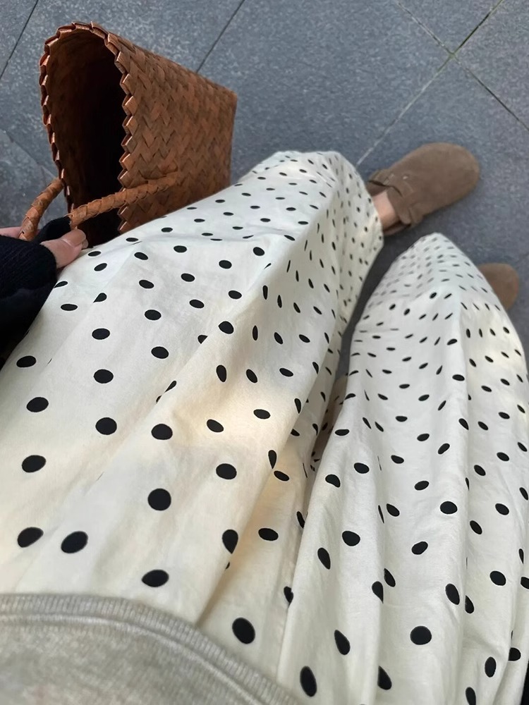 白色波点裤女小个子2026新款春季薄款大码胖mm宽松显瘦休闲裤子