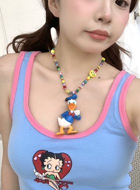 串珠项链卡通唐老鸭毛衣链卫衣链