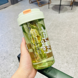 吸管花茶杯600ml塑料pc水杯男女学生运动便携随手杯清新简约