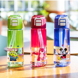 希乐迪士尼水杯620ml双饮tritan便携学生书包杯子吸管直饮带提绳