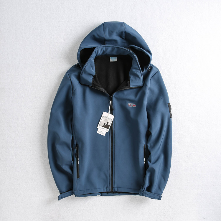 Foreign trade tail single spring and autumn men's outdoor soft shell jacket fleece windproof jacket hooded warm mountaineering suit large size