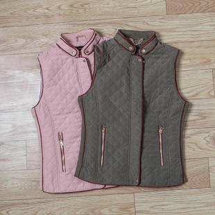 背心 无袖 外贸尾货女士秋冬新款 夹棉保暖马夹户外休闲百搭立领修身