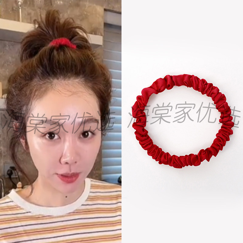 姜妍同款红色大肠发圈女2024新款轻奢高级感真丝头花发绳皮筋发饰