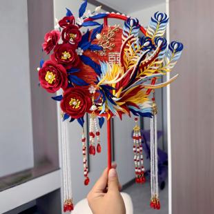 非遗缠花团扇凤凰手工DIY材料包红色重工新婚礼物新娘秀禾成品
