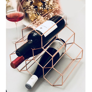 北欧家居镀金铁艺酒架六格红酒葡萄酒展示架样板房吧台桌面摆件