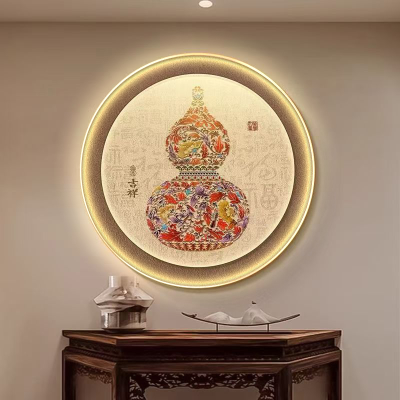 吉祥葫芦装饰挂画圆形客厅茶室玄关酒店墙壁LED感应灯光楼梯拐角图片