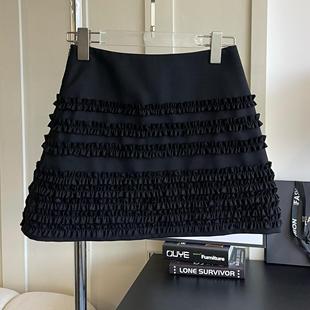 MINIS老江 圣马丁重工木耳边绵羊毛西装半裙挺阔有型花边半身裙