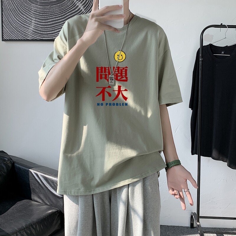 T3415P25港风2023夏新款男宽松T恤落肩港风男问题不大潮趣印花T恤图片