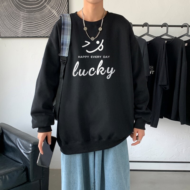 Y2297P38！21年秋冬新款港风日系大码印花长袖圆领卫衣男图片