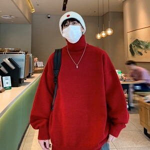 MG7324P42高领毛衣男秋冬港风纯色慵懒风针织衫潮牌宽松保暖外套图片