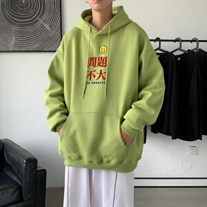 L2300秋装21中性纯色连帽卫衣套头宽松外套情侣装打底帽衫图片