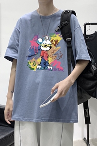 T1906P25港风室内新款半袖宽松圆领印花t恤情侣装潮牌男士夏季t恤图片