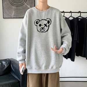 Y2458P38港风秋季新款小熊印花圆领卫衣男潮流宽松青少年休闲外套图片