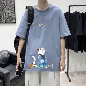 T1923 港风室内 2021新款短袖T恤男生宽松港风印花短袖T恤图片
