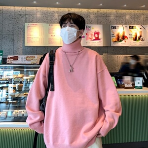 MG7324P42高领毛衣男秋冬港风纯色慵懒风针织衫潮牌宽松保暖外套图片