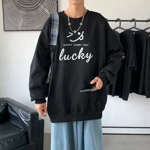 Y2297P38！21年秋冬新款港风日系大码印花长袖圆领卫衣男图片