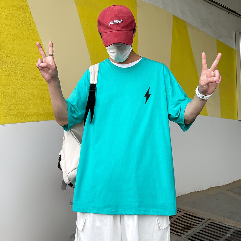 D2120 港风室外 新款夏季潮牌纯棉衣服ins原宿港风宽松半袖图片