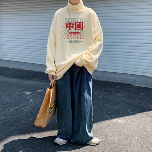 MG2694P65潮牌秋冬季男加绒加厚毛衣港风高领宽松针织衫保暖内搭图片