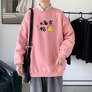 Y2490P38秋季男士bf宽松卫衣港风卫衣新款圆领韩版潮流衣服,红色卫衣如何搭配衣服图片