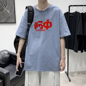 T2207港风室内男潮T恤夏季原创宽松短袖情侣装2021新款潮牌图片
