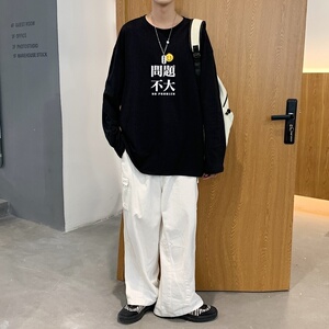 C2623P30男纯棉潮情侣打底2023新韩版港风卫衣潮牌圆领长袖t恤图片