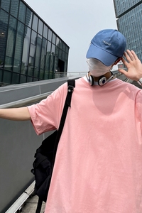 D2053P15港风室外纯棉男短袖T恤港风潮流宽松休闲情侣装纯色半袖