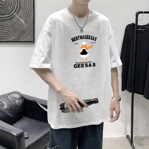T3416卡通字母印花T恤港风2022夏新款T恤男宽松T恤落肩港风男T图片