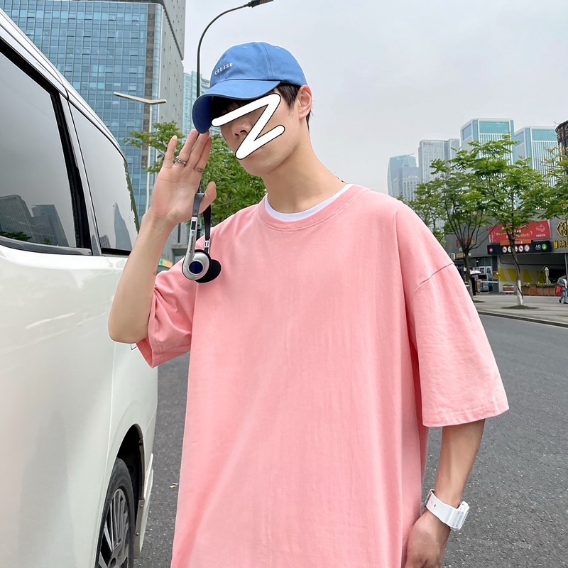 D2053P15港风室外纯棉男短袖T恤港风潮流宽松休闲情侣装纯色半袖,男装T恤,星座510A-6
